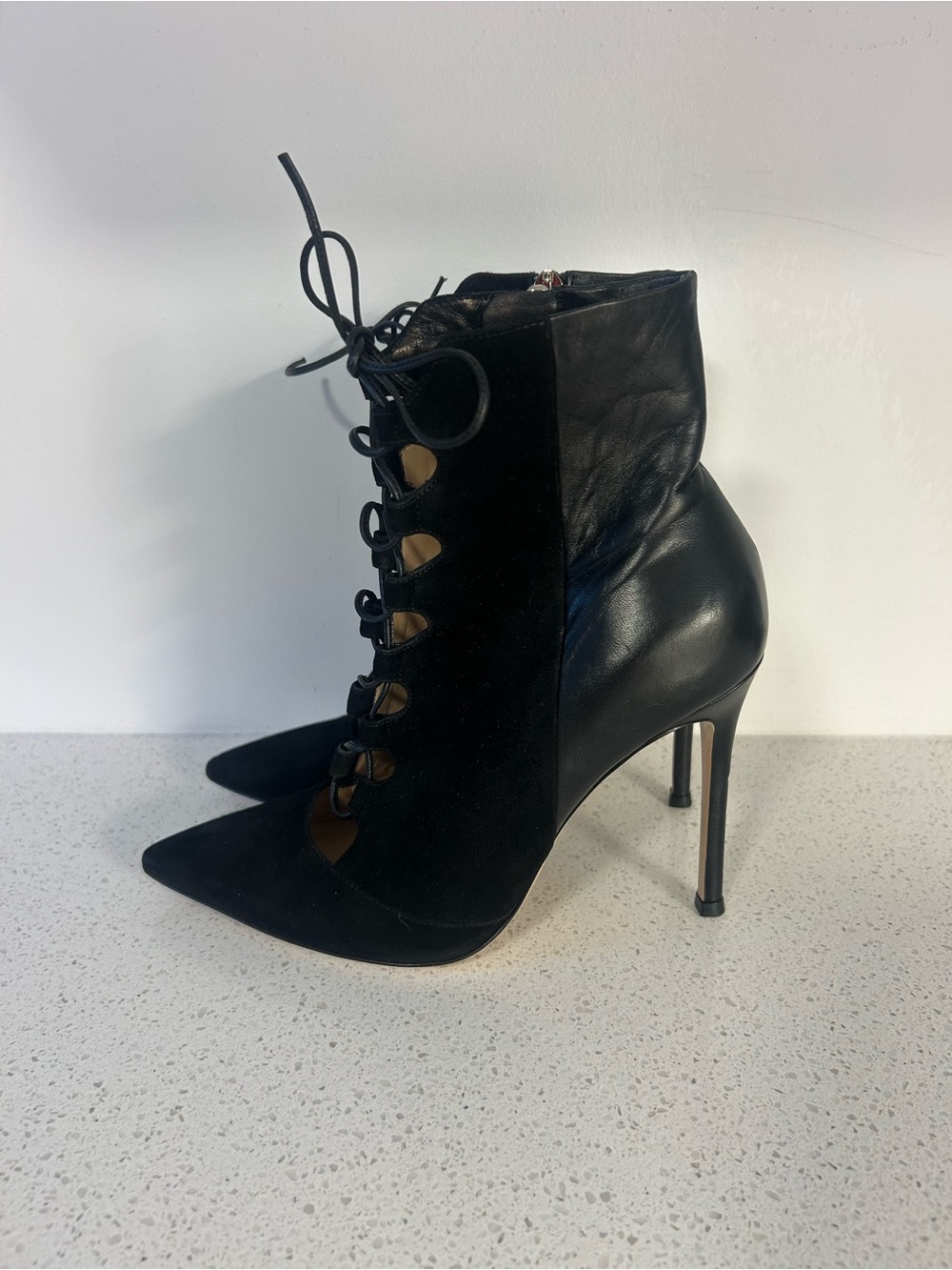 Gianvito Rossi Black Lace-Up Pointed Toe Stiletto Ankle Boots